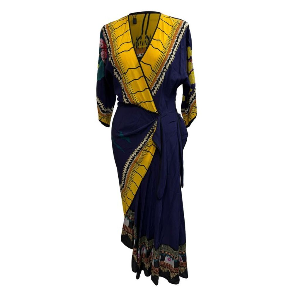 Etro Wrap Detail Printed Midi Dress in Multicolor Silk